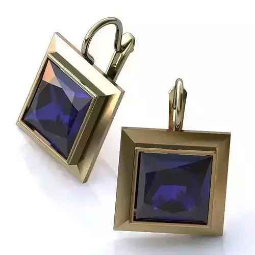 Square White Gold Earrings With Sapphire