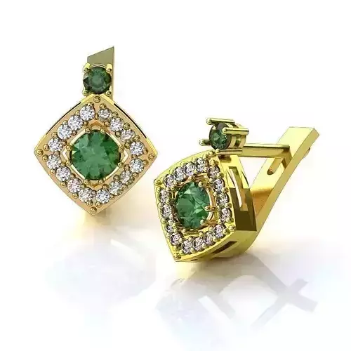 Square Shaped Gold Earrings With Emerald