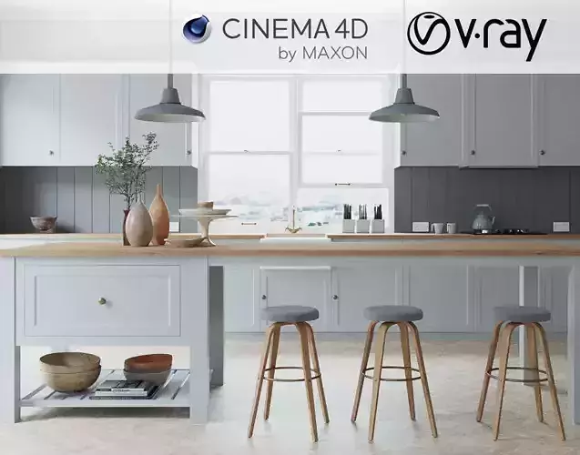 VRay - C4D Scene files - French Country Kitchen Interior 3D model