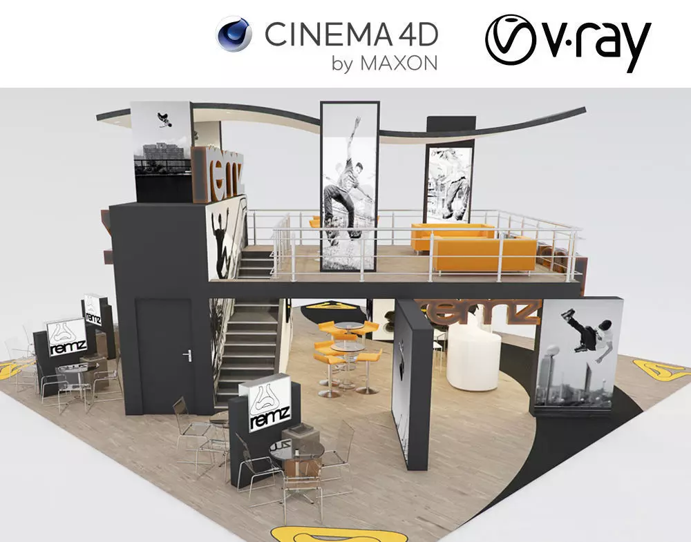 VRay - C4D scene files - Exhibition stand Interior 3D model 3D model_0