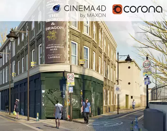 Corona - C4D Scene files - Old London Pub Exterior Scene