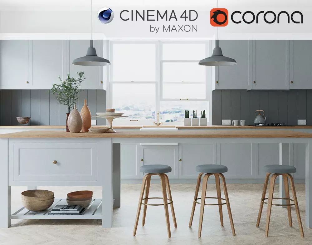 Corona - C4D Scene files - French Country Kitchen Interior 3D model_0