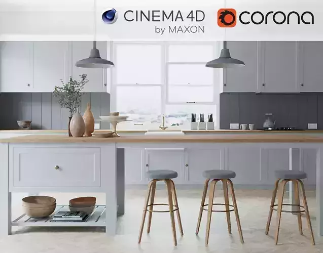 Corona - C4D Scene files - French Country Kitchen Interior 3D model