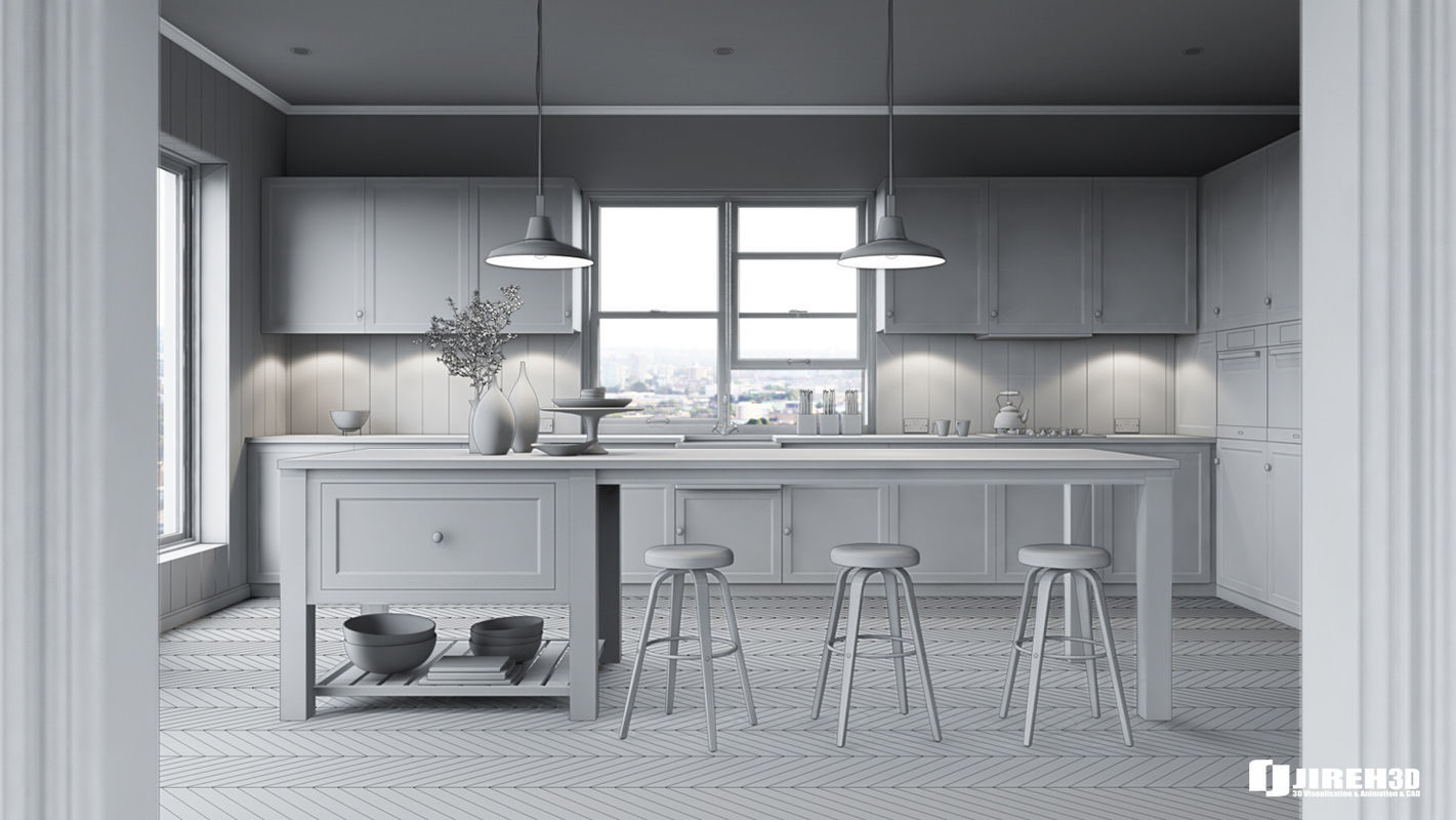 Corona - C4D Scene files - French Country Kitchen Interior 3D model_4