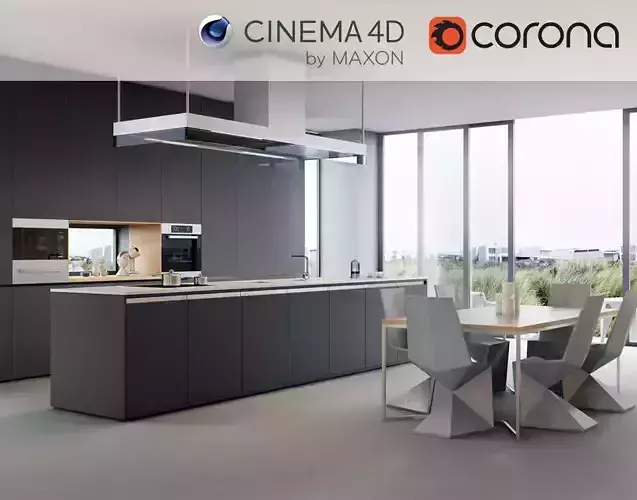 Corona - C4D Scene files - Minimalist Kitchen Interior Scene 3D model