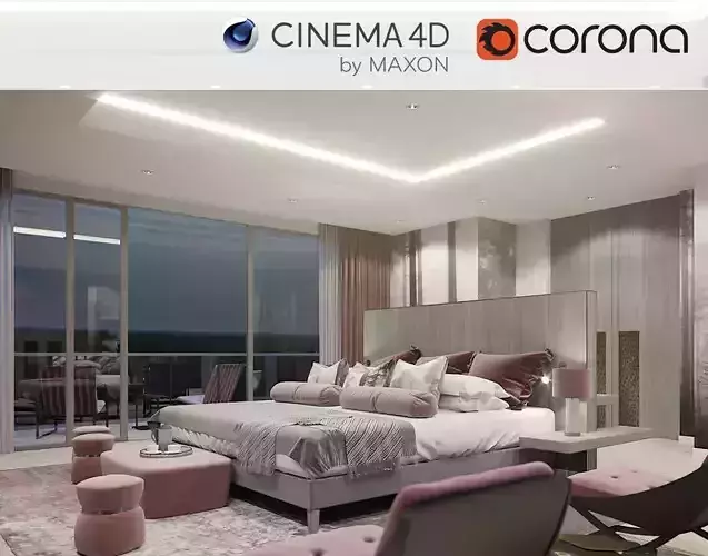 Corona - C4D Scene Files - Master Bedroom Interior 3D model