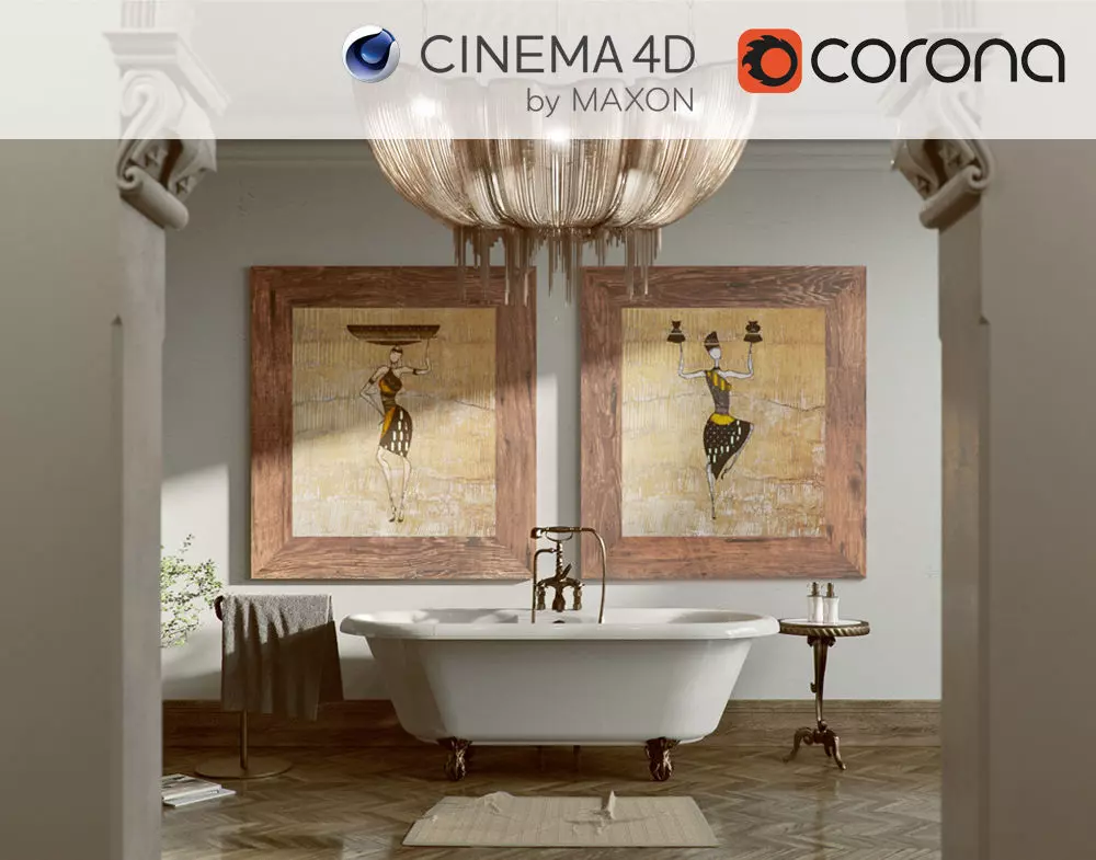Corona - C4D Scene files - African Classic Bathroom Interior 3D model_0
