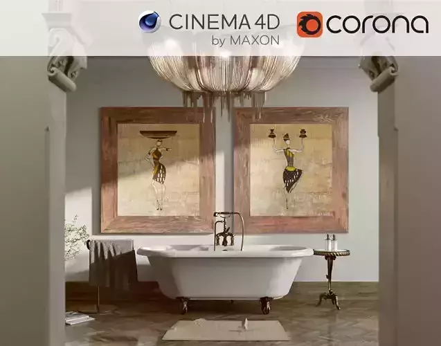 Corona - C4D Scene files - African Classic Bathroom Interior 3D model