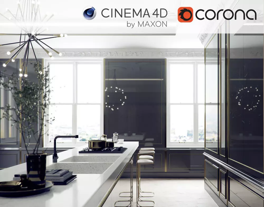Corona - C4D Scene files - Classic Style Kitchen Interior 3D model_0