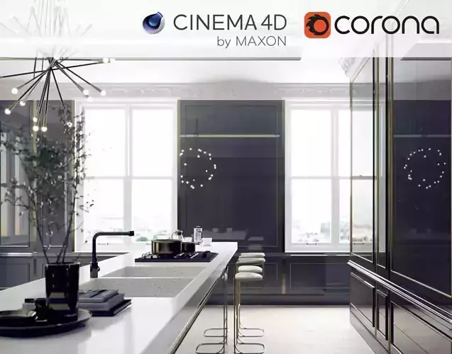 Corona - C4D Scene files - Classic Style Kitchen Interior 3D model