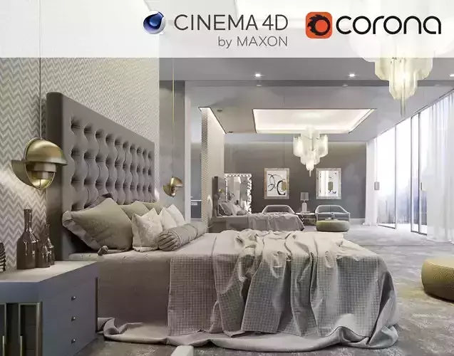 Corona - C4D Scene files - Modern Classic Bedroom Interior Scene 3D model