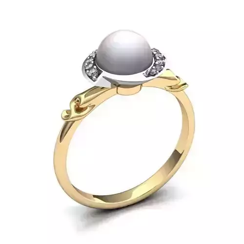 Round Shaped Ring With Diamonds and Pearl