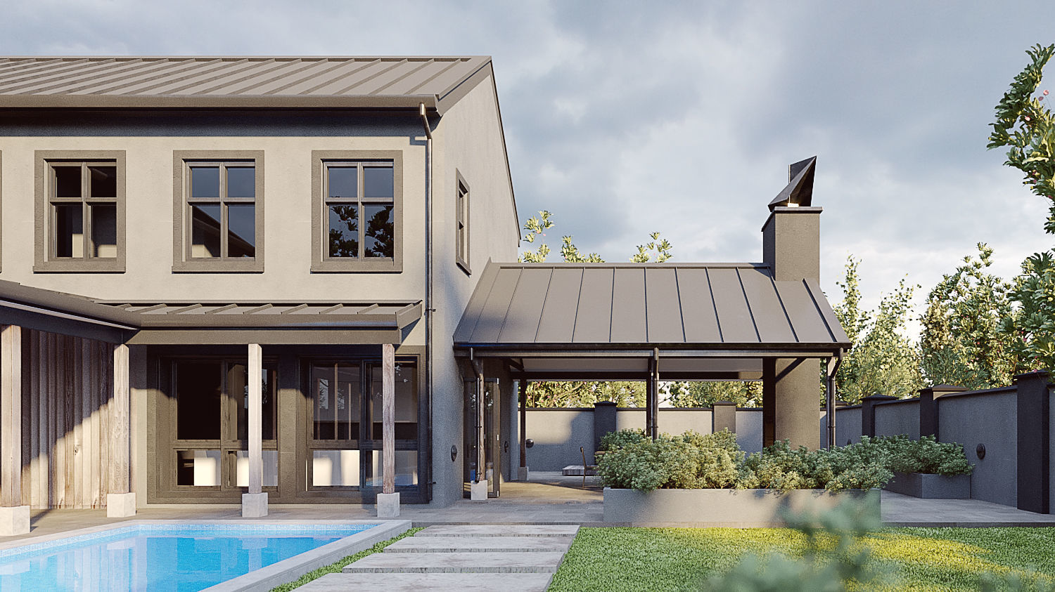 Corona - C4D scene files - Modern Farmhouse Exterior 3D model 3D model_3