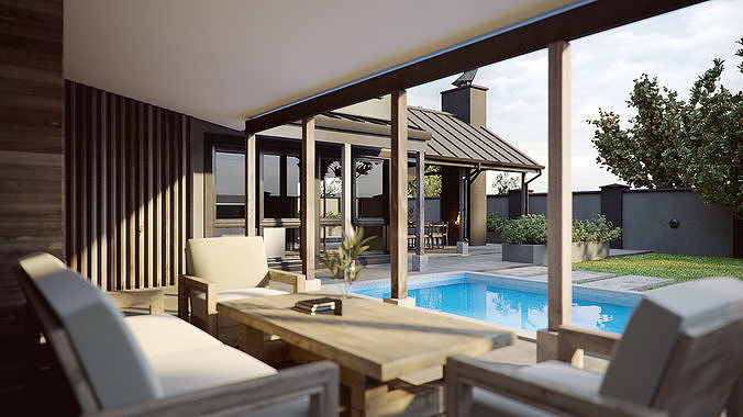 Corona - C4D scene files - Modern Farmhouse Exterior 3D model 3D model 5
