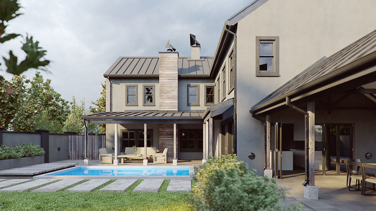 Corona - C4D scene files - Modern Farmhouse Exterior 3D model 3D model_2