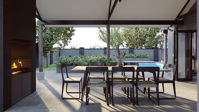 Corona - C4D scene files - Modern Farmhouse Exterior 3D model 3D model 7