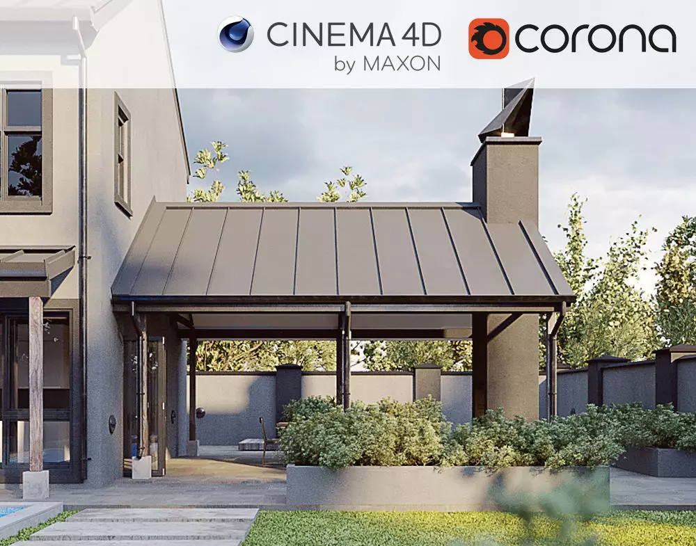 Corona - C4D scene files - Modern Farmhouse Exterior 3D model 3D model_0