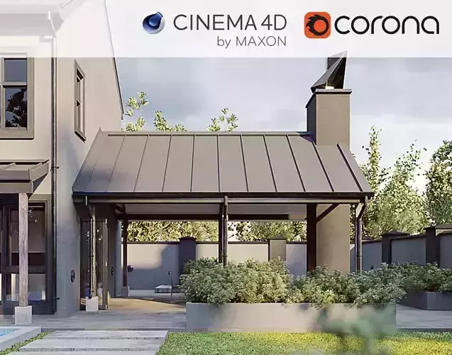 Corona - C4D scene files - Modern Farmhouse Exterior 3D model 3D model