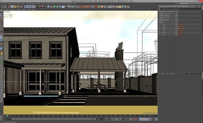 Corona - C4D scene files - Modern Farmhouse Exterior 3D model 3D model 6