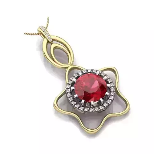 Star Shaped Gold Pendant With Ruby