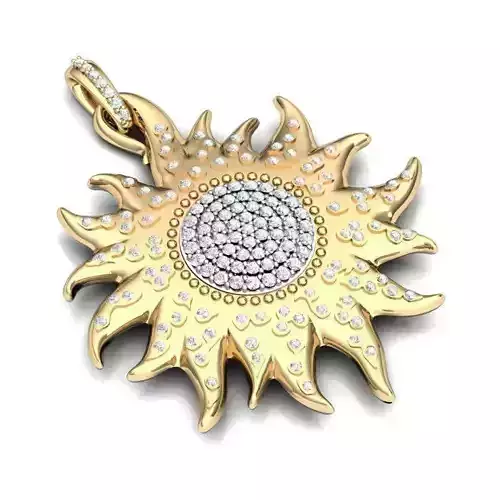 Sun Shaped Gold Pendant With Diamonds