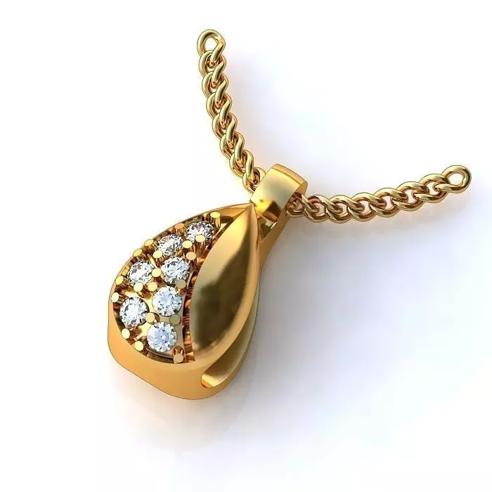 Drop Shaped Gold Pendant With Diamonds 25 3D print model_0