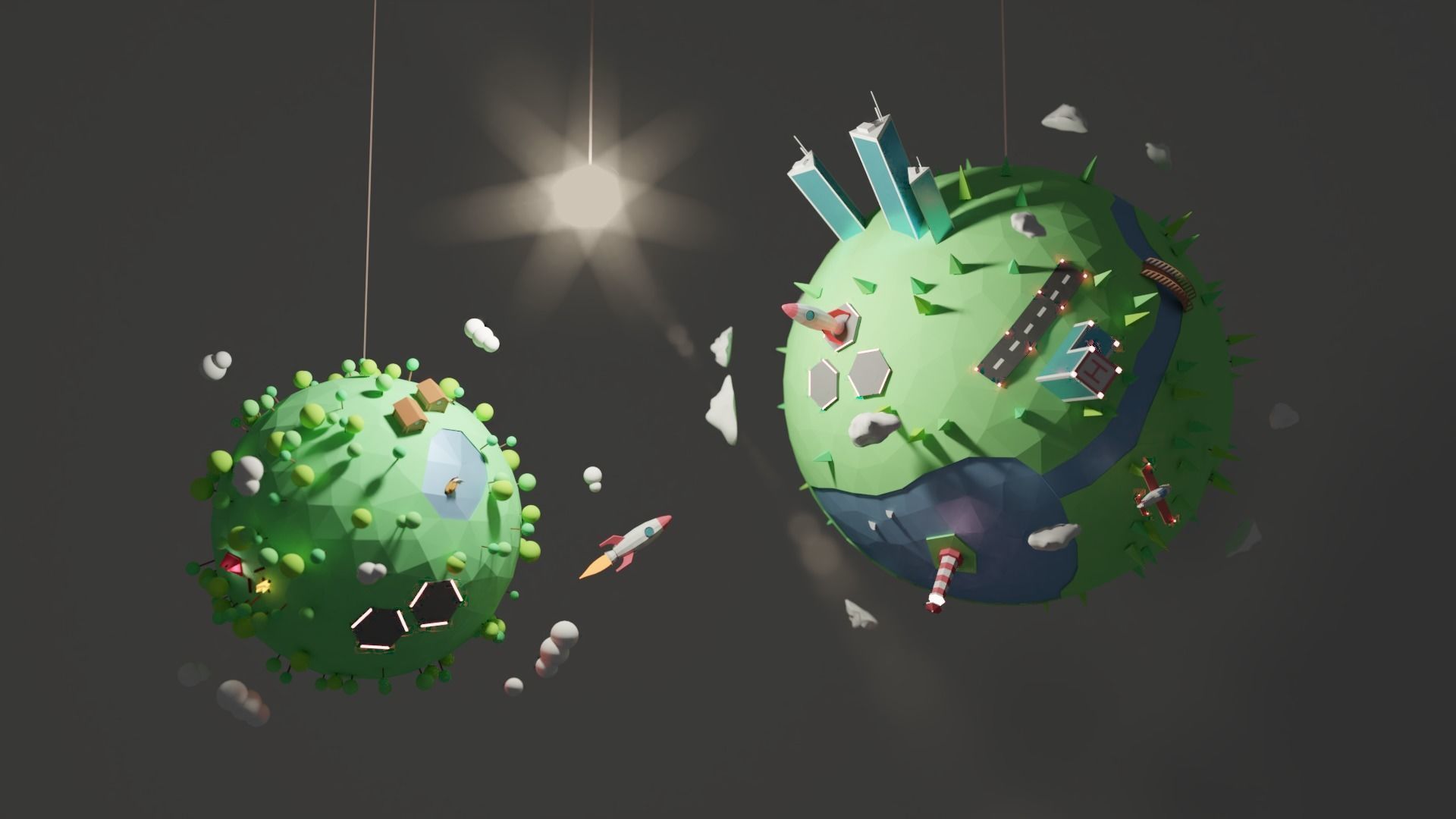 2 Cartoon Mini Planets Low-poly 3D model_1