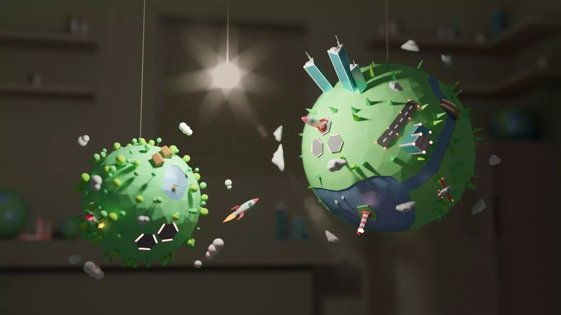 2 Cartoon Mini Planets Low-poly 3D model_0