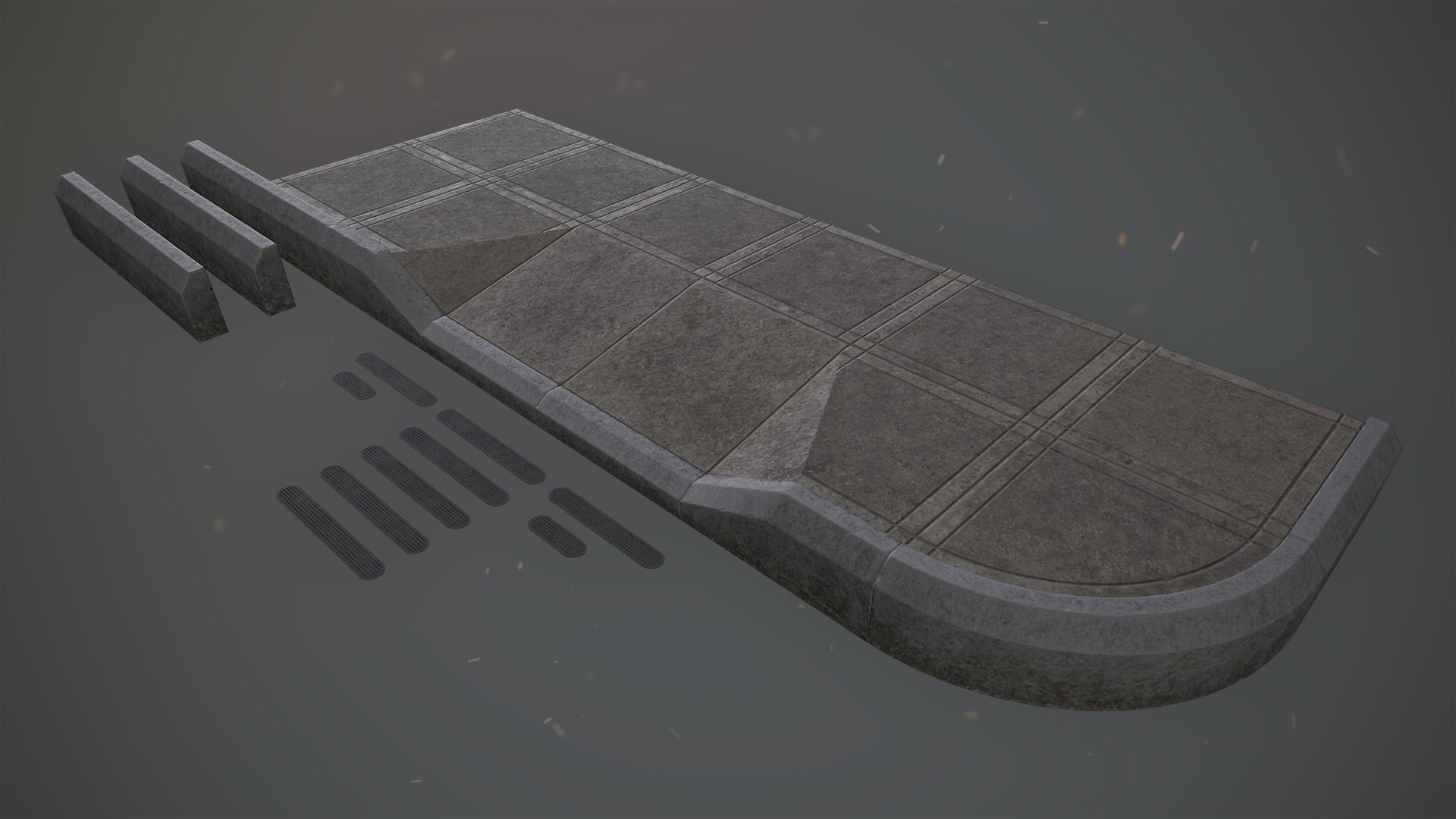 Sidewalk - Modular Set 3 Color Option Low-poly 3D model_4
