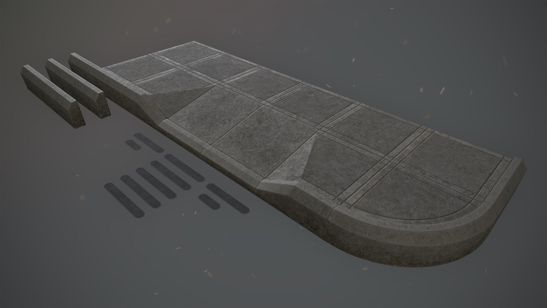 Sidewalk - Modular Set 3 Color Option Low-poly 3D model_3