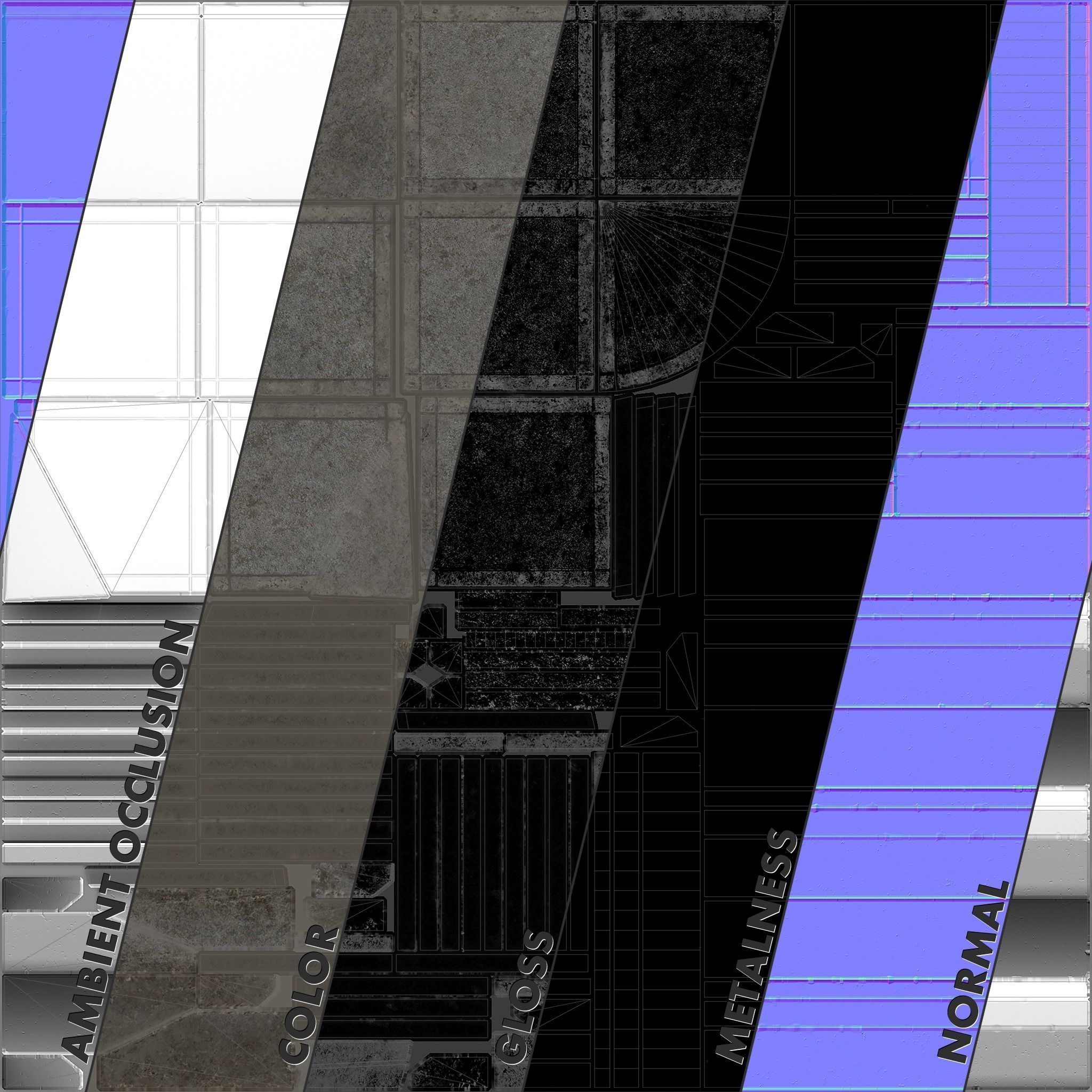 Sidewalk - Modular Set 3 Color Option Low-poly 3D model_14