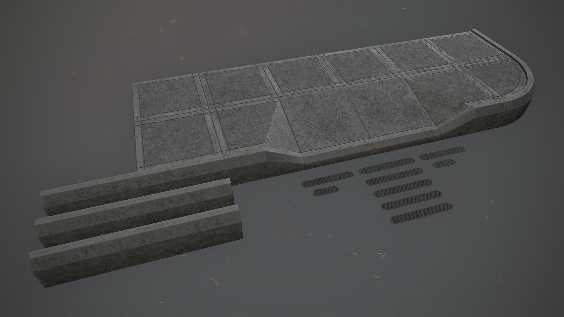 Sidewalk - Modular Set 3 Color Option Low-poly 3D model_5