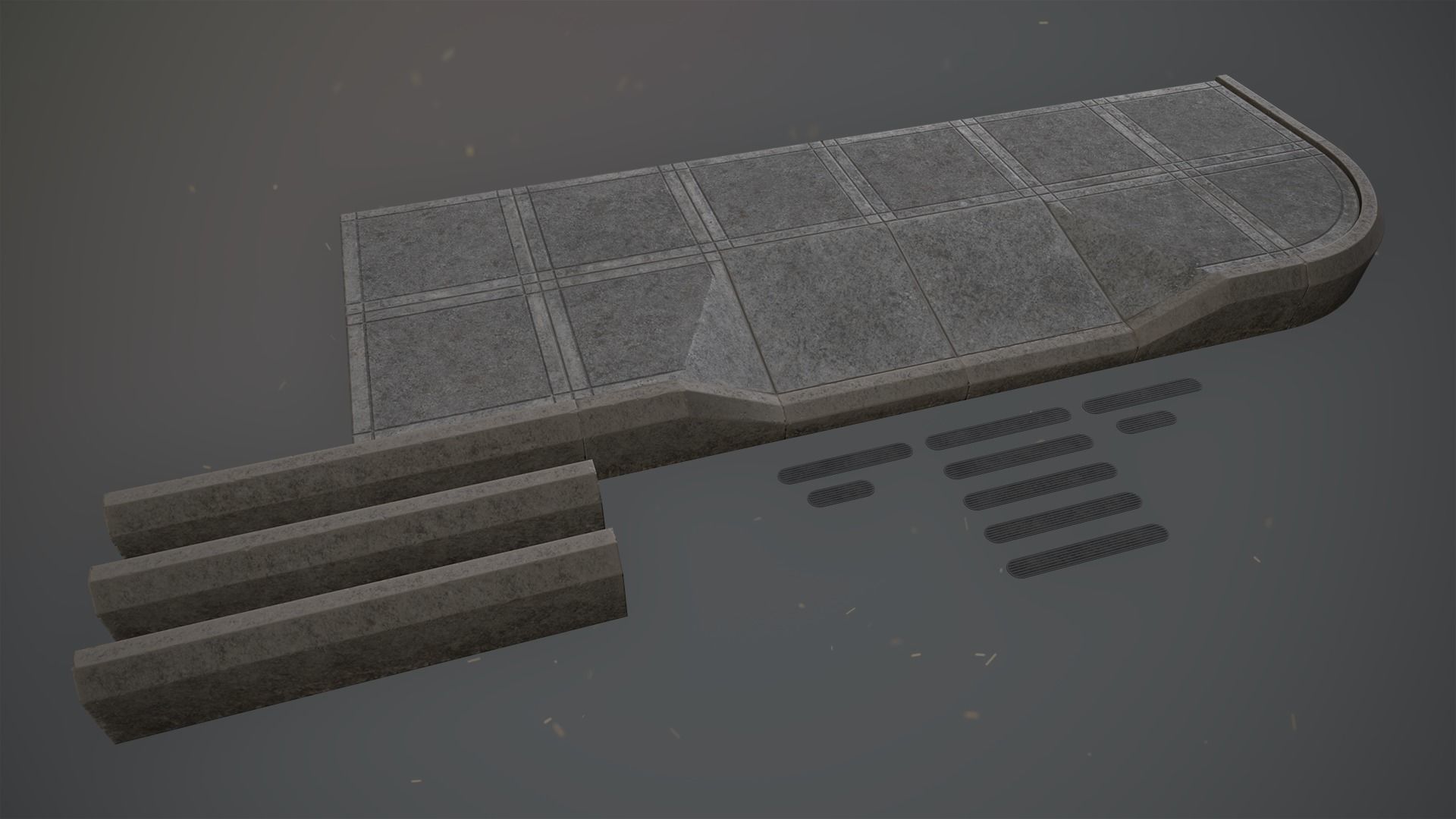 Sidewalk - Modular Set 3 Color Option Low-poly 3D model_6