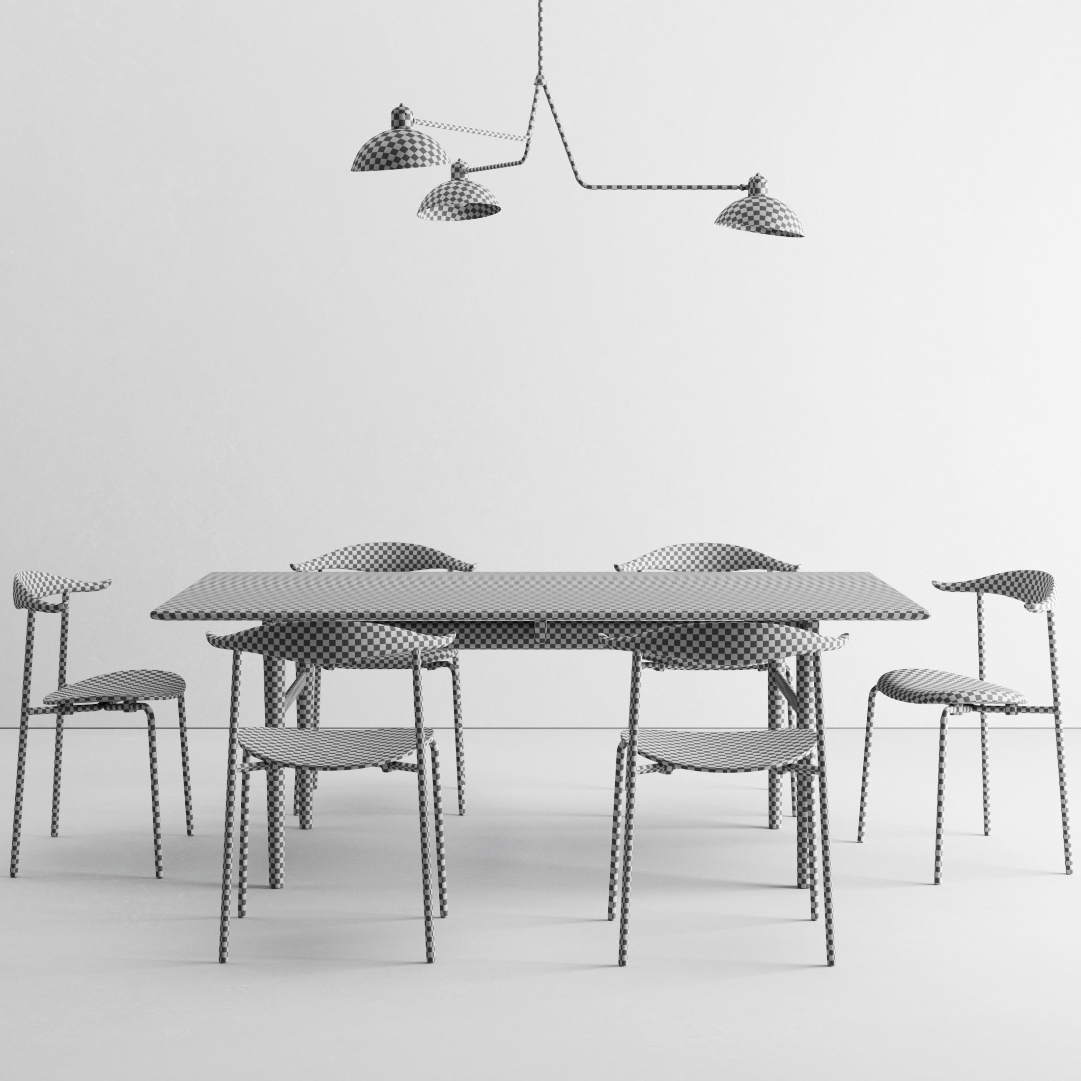 Carl Hansen Dining Set and Waldorf Triple Light 3D model_5