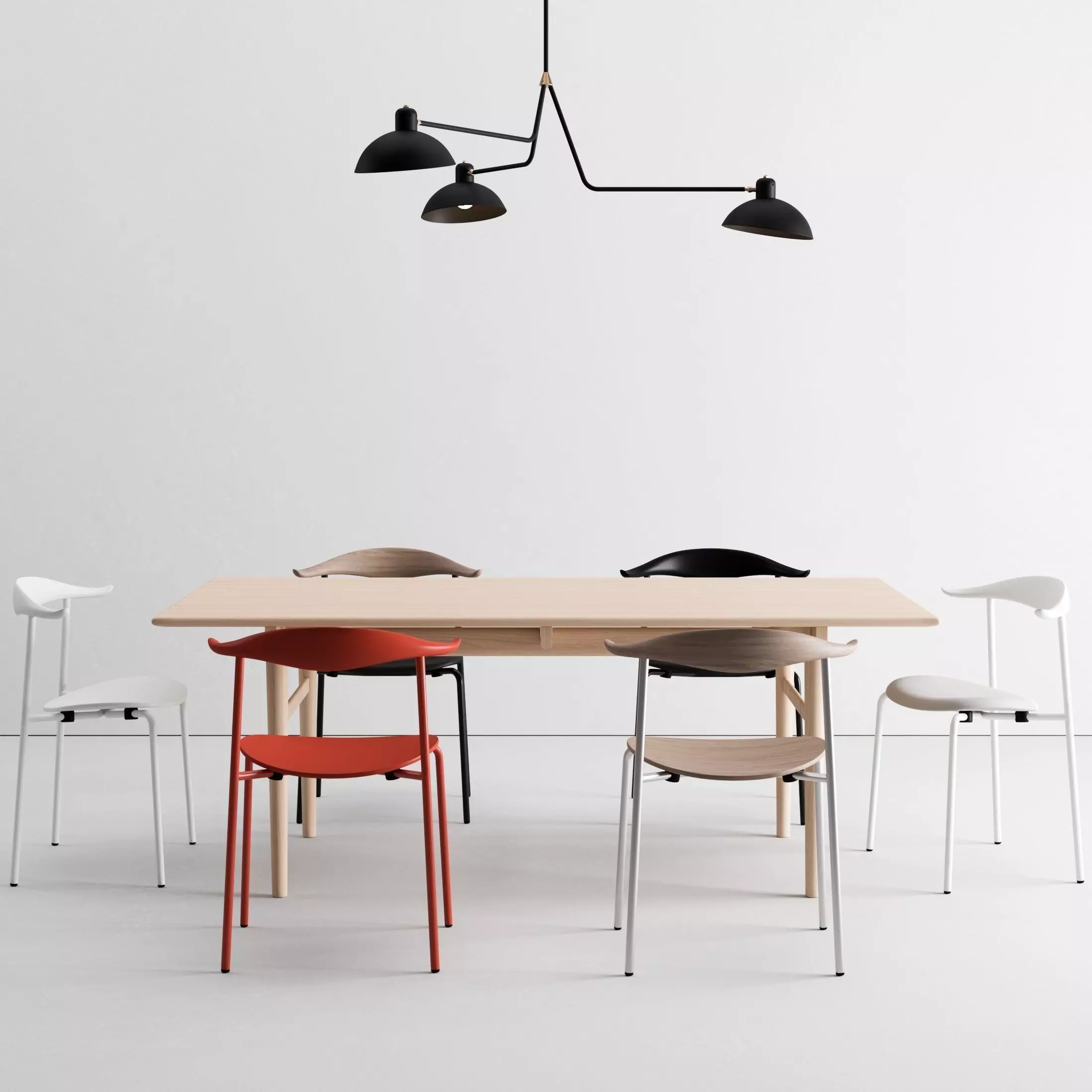 Carl Hansen Dining Set and Waldorf Triple Light 3D model_0