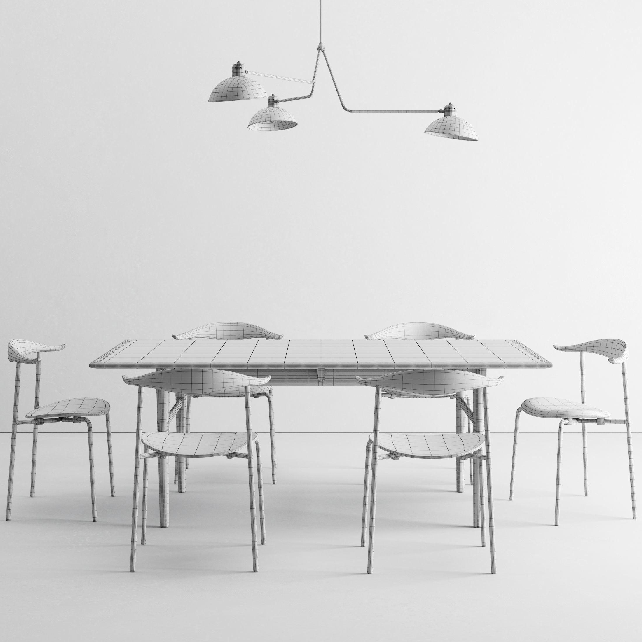 Carl Hansen Dining Set and Waldorf Triple Light 3D model_4