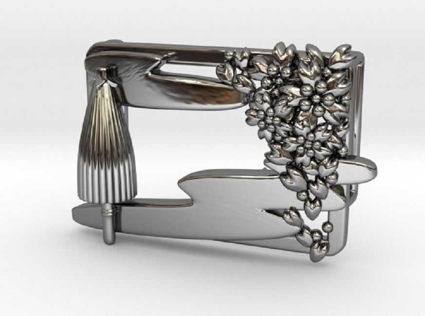 Scene bronze brooch with flowers and leaves 3D print model_3