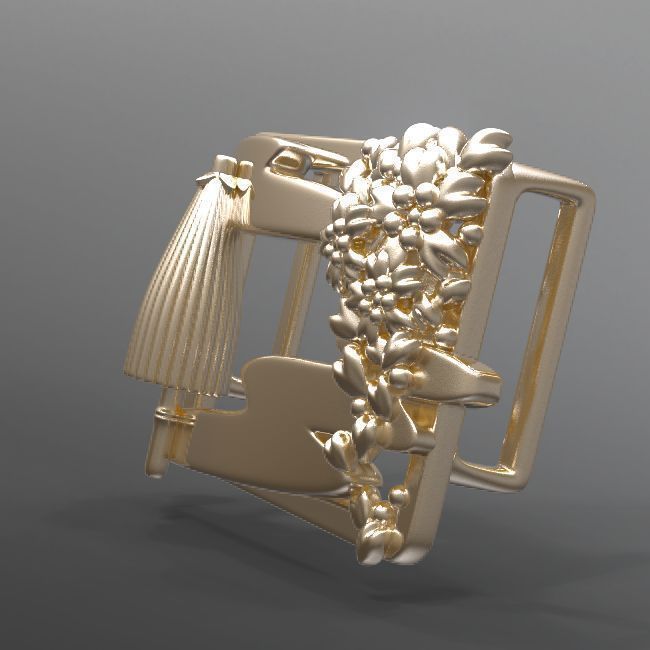 Scene bronze brooch with flowers and leaves 3D print model_4
