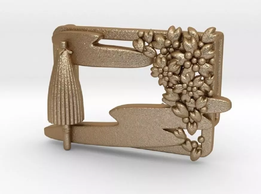 Scene bronze brooch with flowers and leaves 3D print model_0