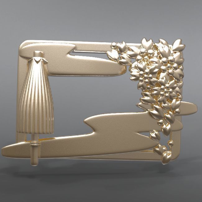 Scene bronze brooch with flowers and leaves 3D print model_5