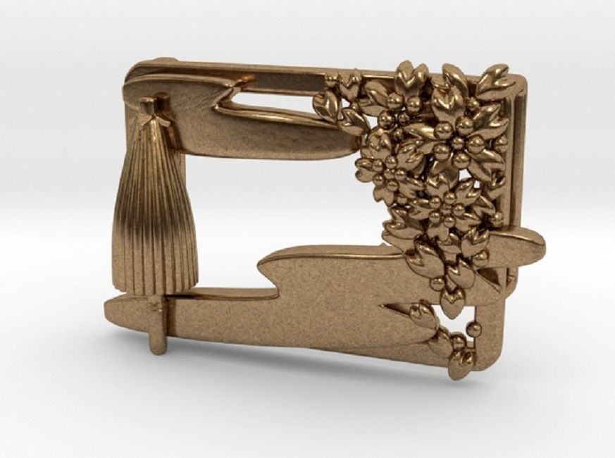 Scene bronze brooch with flowers and leaves 3D print model_7