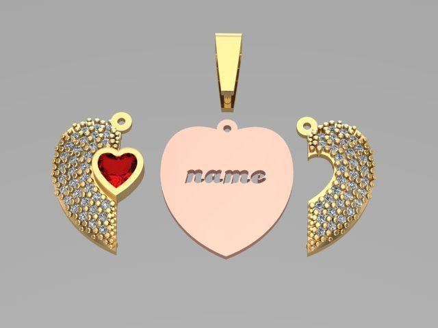 open shut named heart necklace 3D print model_2