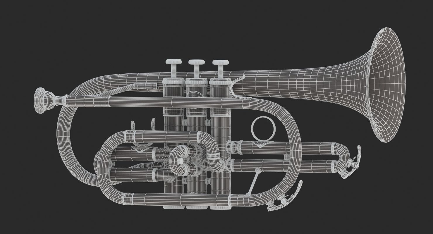 Cornet golden trumpet 3D model_10