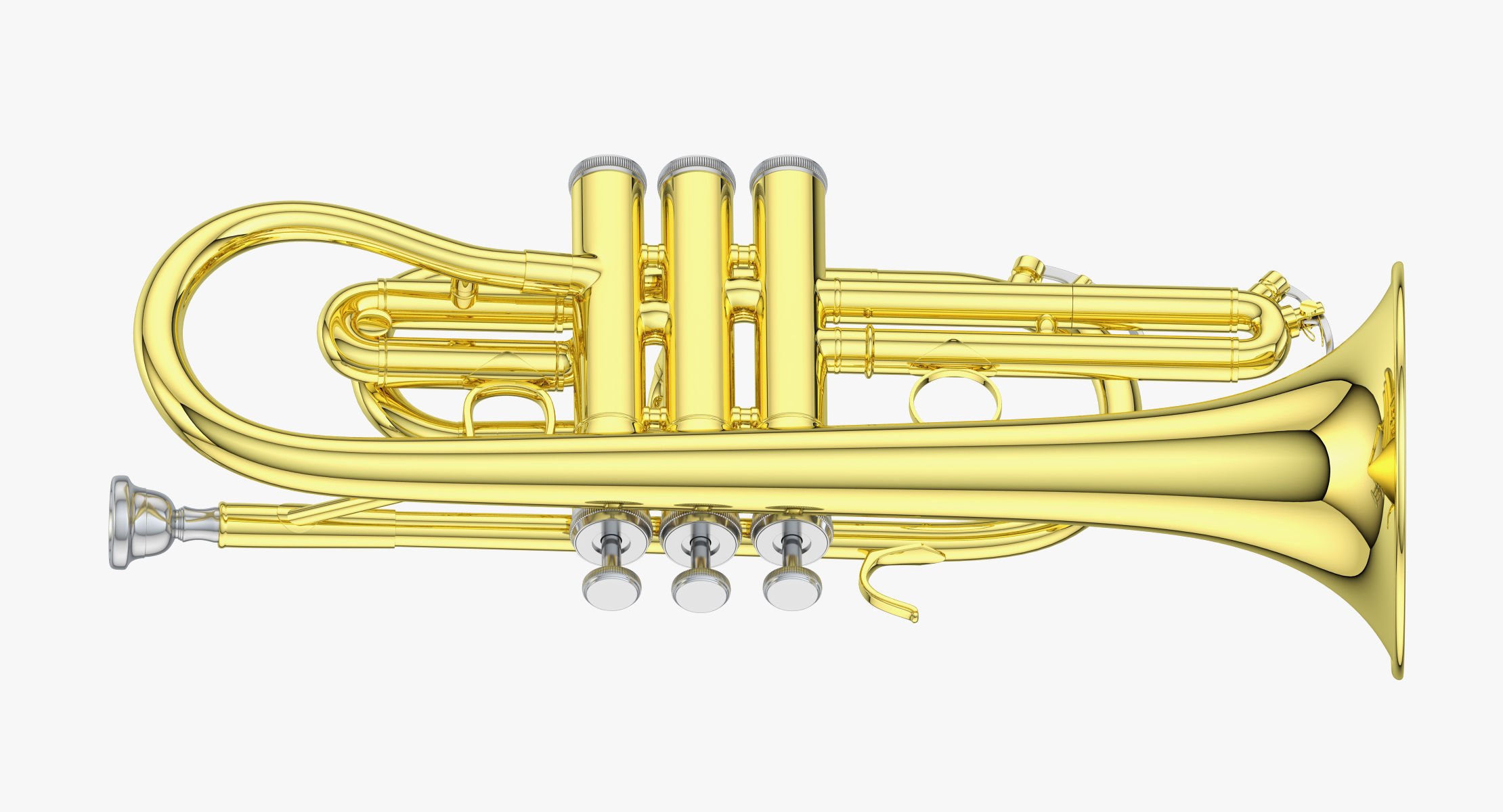 Cornet golden trumpet 3D model_1