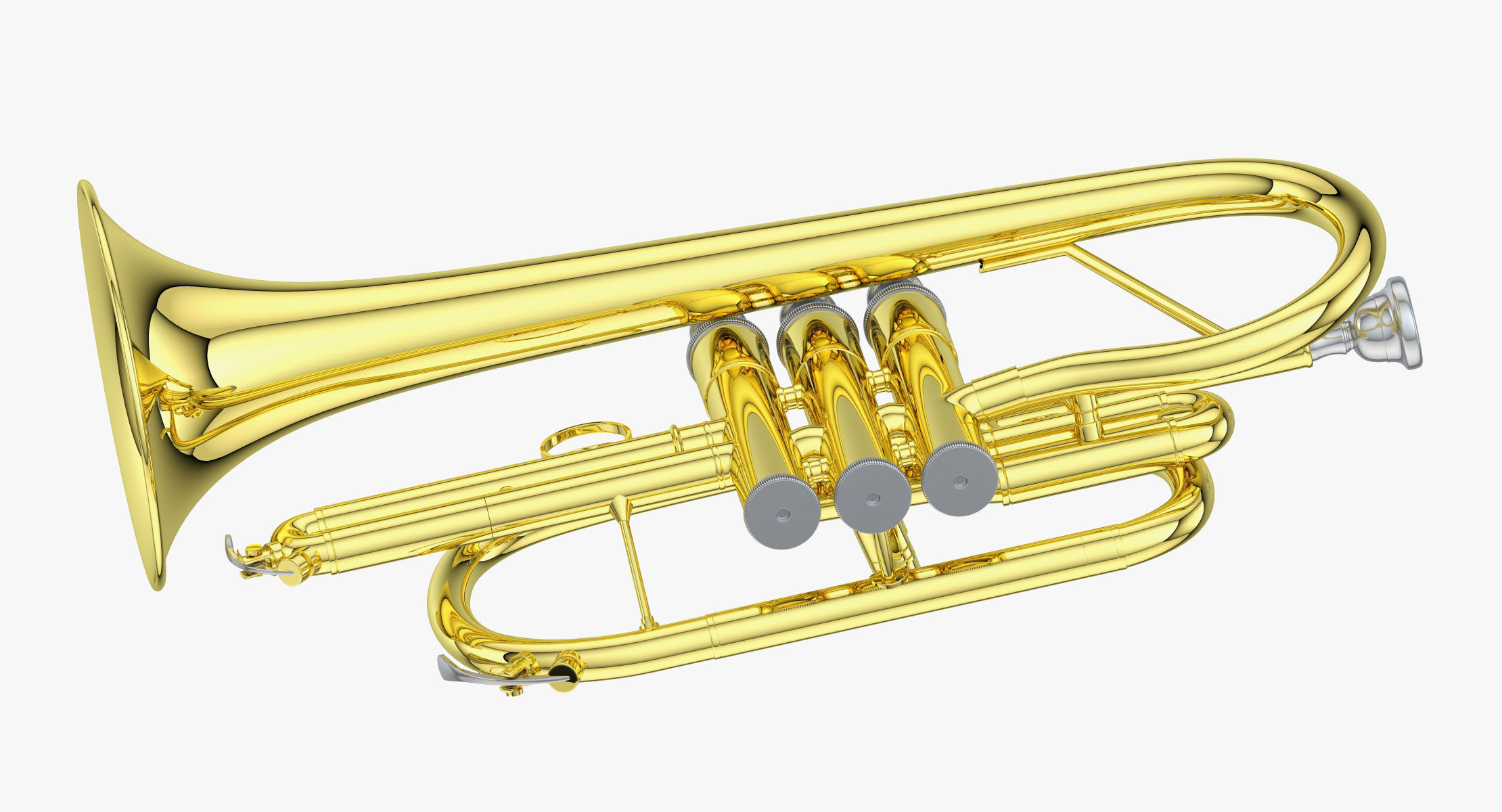 Cornet golden trumpet 3D model_5