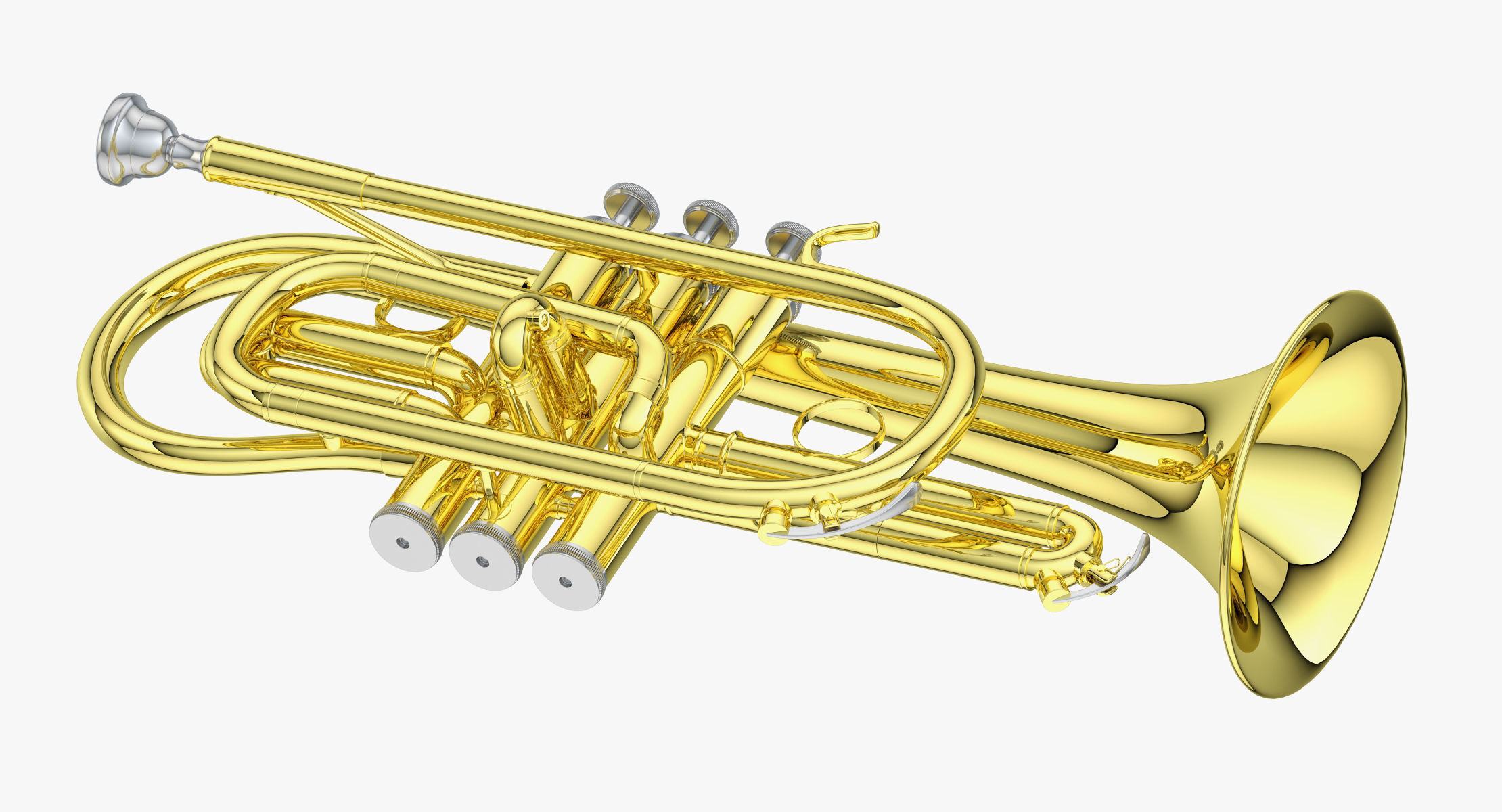 Cornet golden trumpet 3D model_3