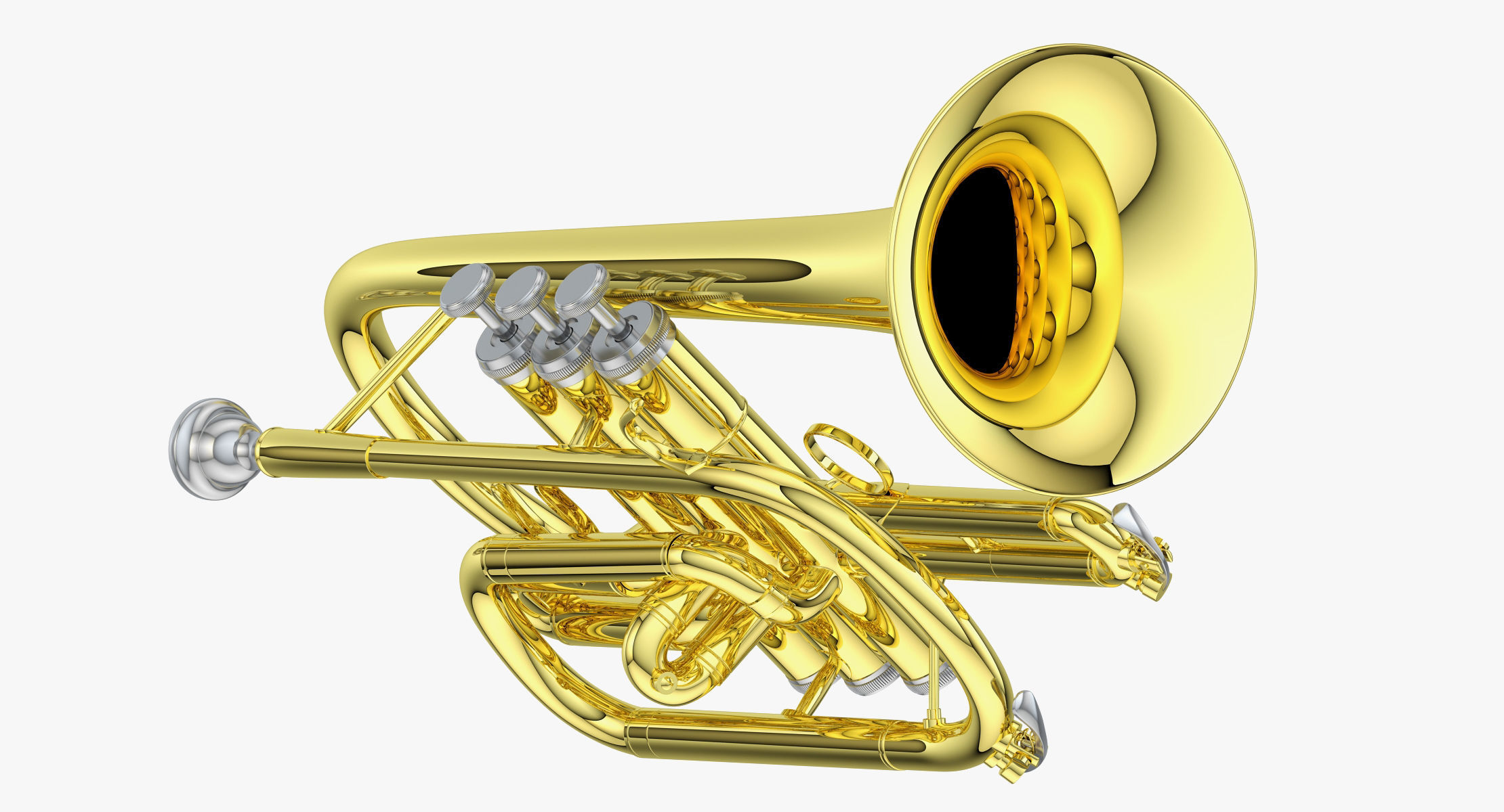 Cornet golden trumpet 3D model_4