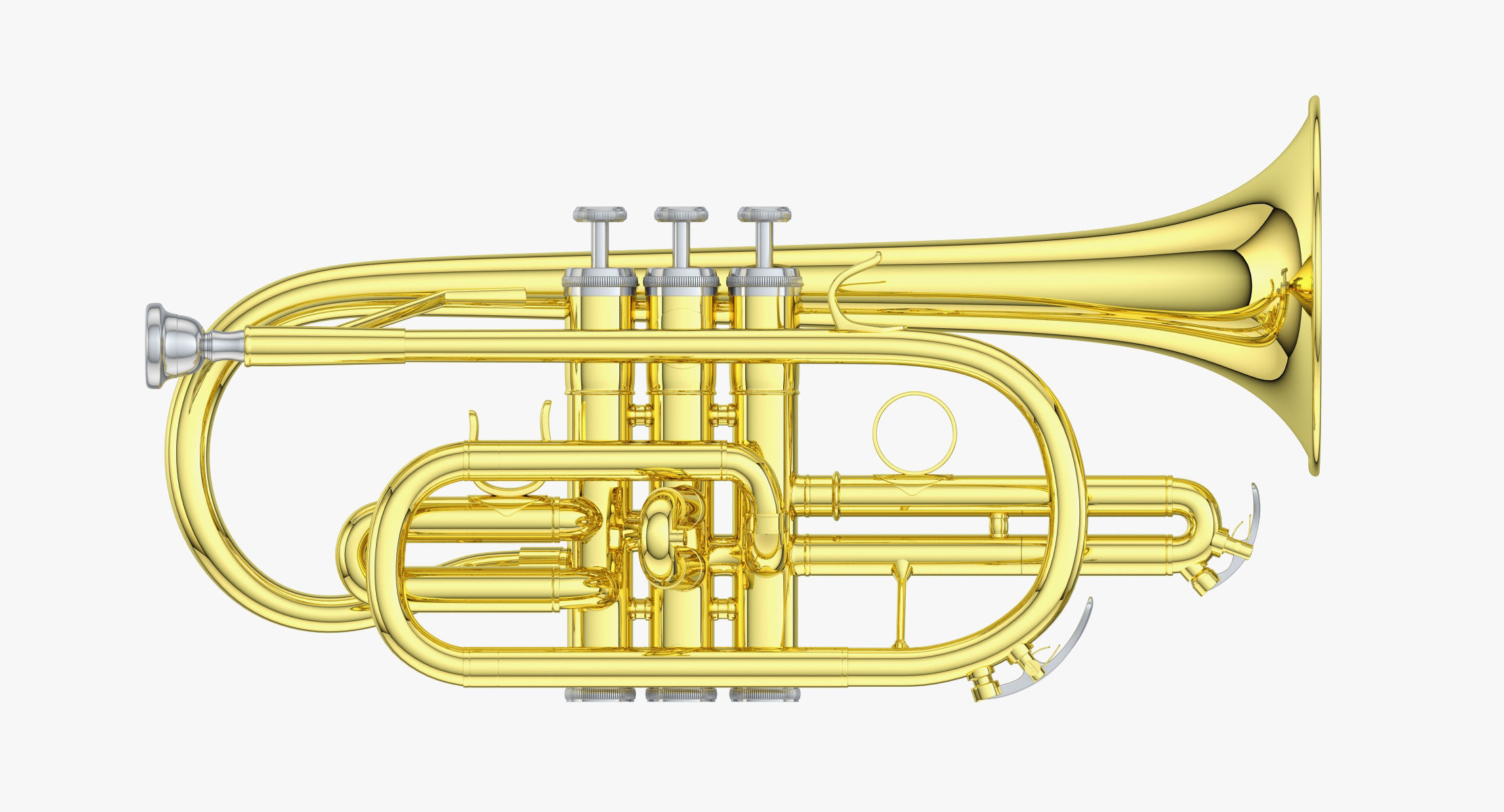 Cornet golden trumpet 3D model_2