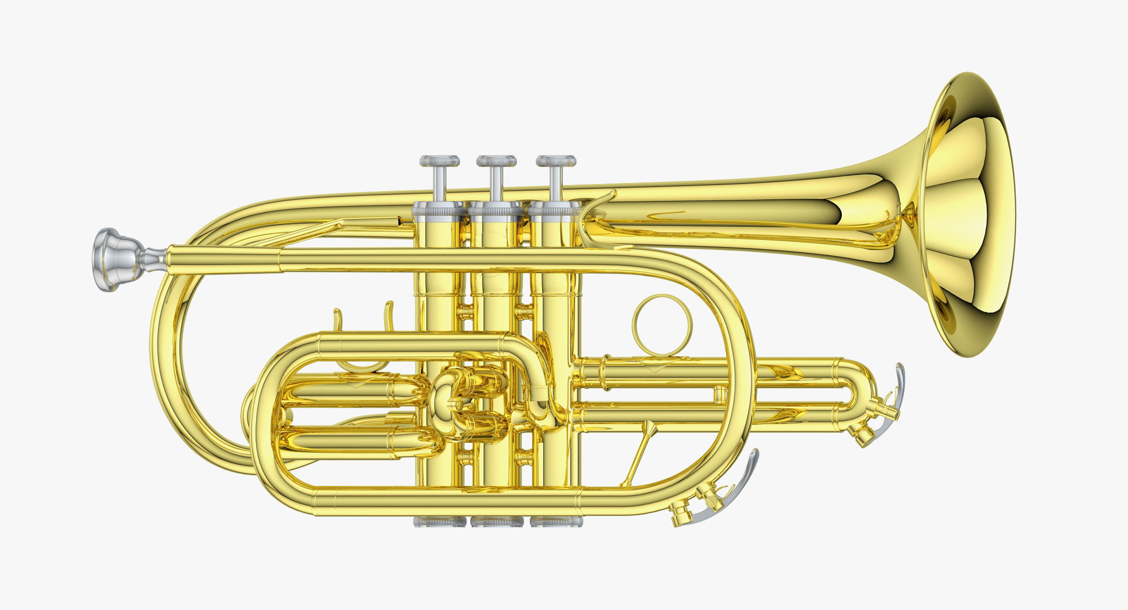 Cornet golden trumpet 3D model_7