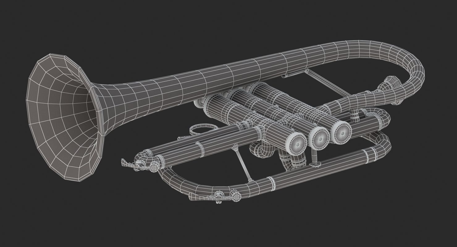 Cornet golden trumpet 3D model_14